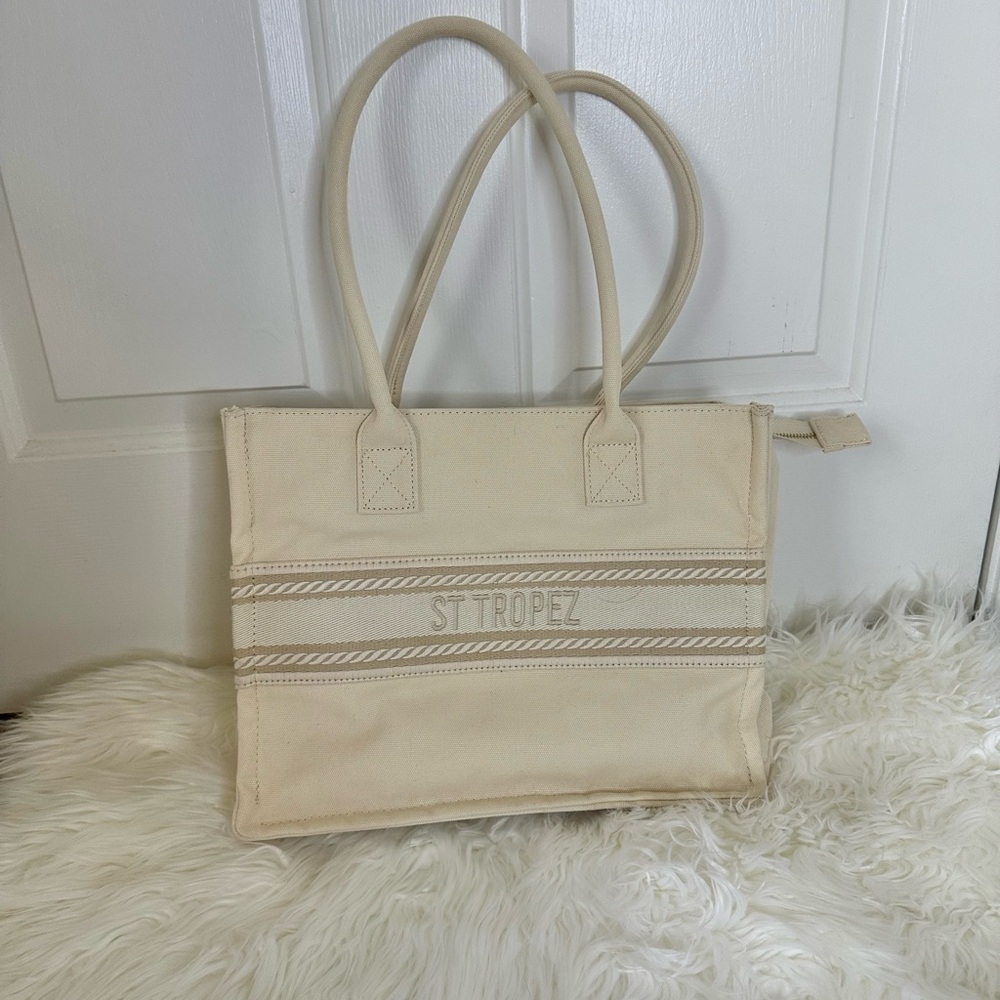 A New Day Cream St. Tropez Embroidered Tote